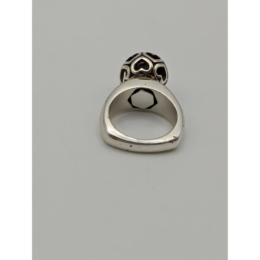 Brighton Silver Tone Swivel Heart Filigree Orb Statement Ring Size 6.5 with Box